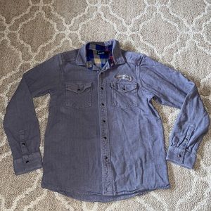 Kavu -Blue Herringbone Long Sleeve Snap Button Flannel Outdoor Shirt